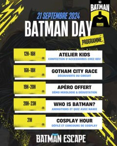 Planning du Batman day 2024 chez Batman escape Paris